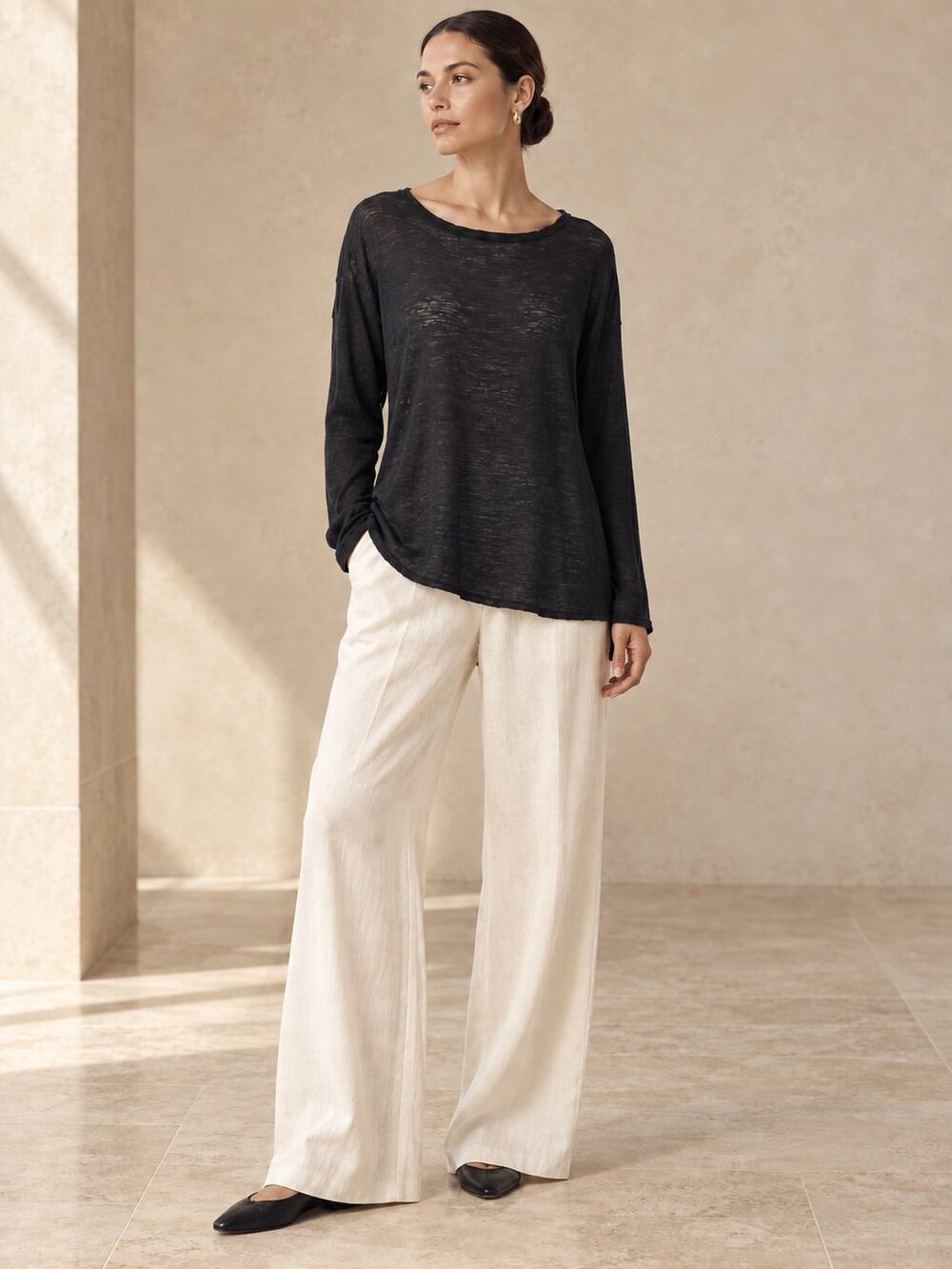 Gilda Midani Long Sleeve Tee M Black Slub Cotton Relaxed Drop Shoulder Brazil
